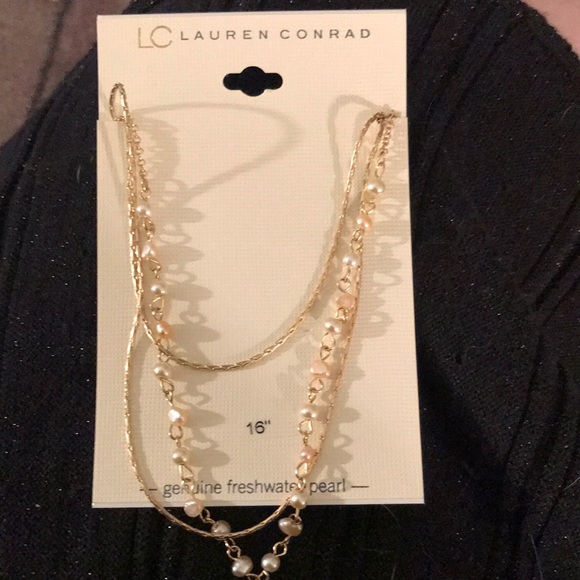 Lc Lauren Conrad three gold chains w/pearls - Picture 1 of 2